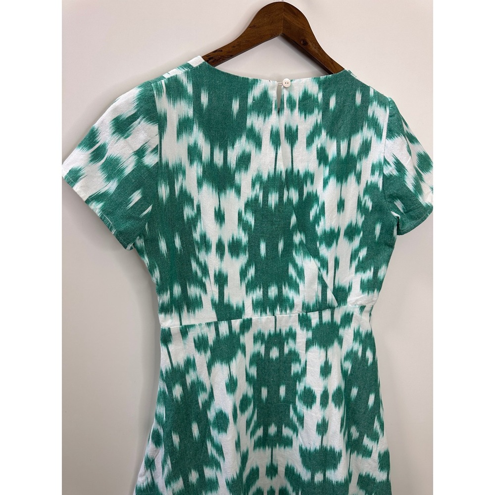 Vineyard Vines Green White Ikat Print Fit & Flare Short Sleeve Dress Size 10 - Picture 7 of 13